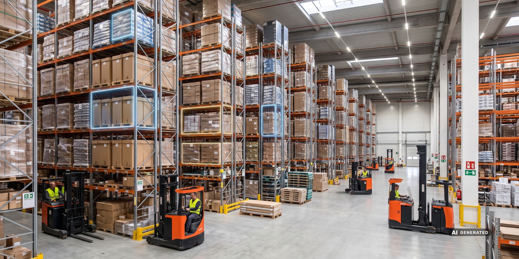 Interior view of a modern logistics property in North Rhine-Westphalia.